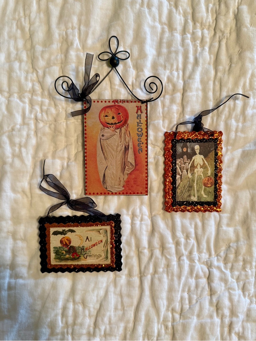 Halloween Pumpkin & Skeleton Hanging Ornaments - Orange and Black